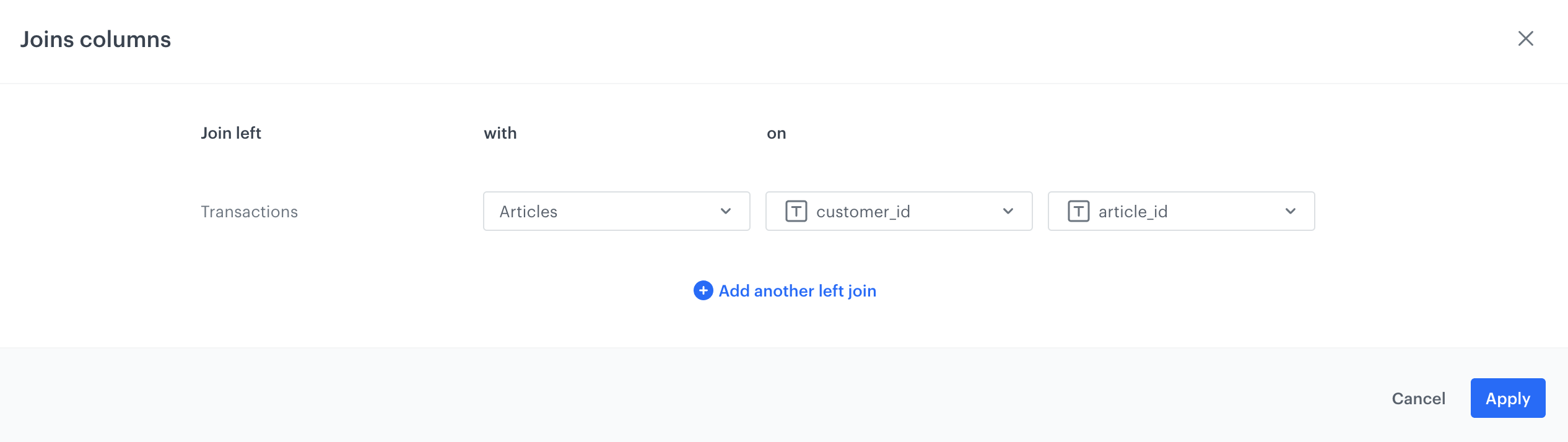 Join configuration