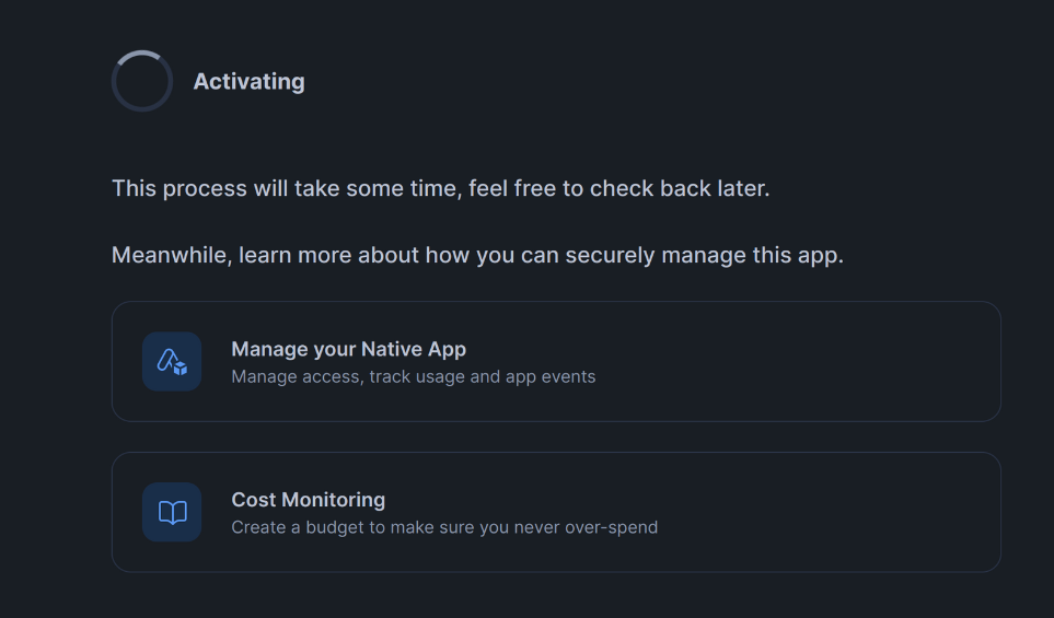 Application setup progress