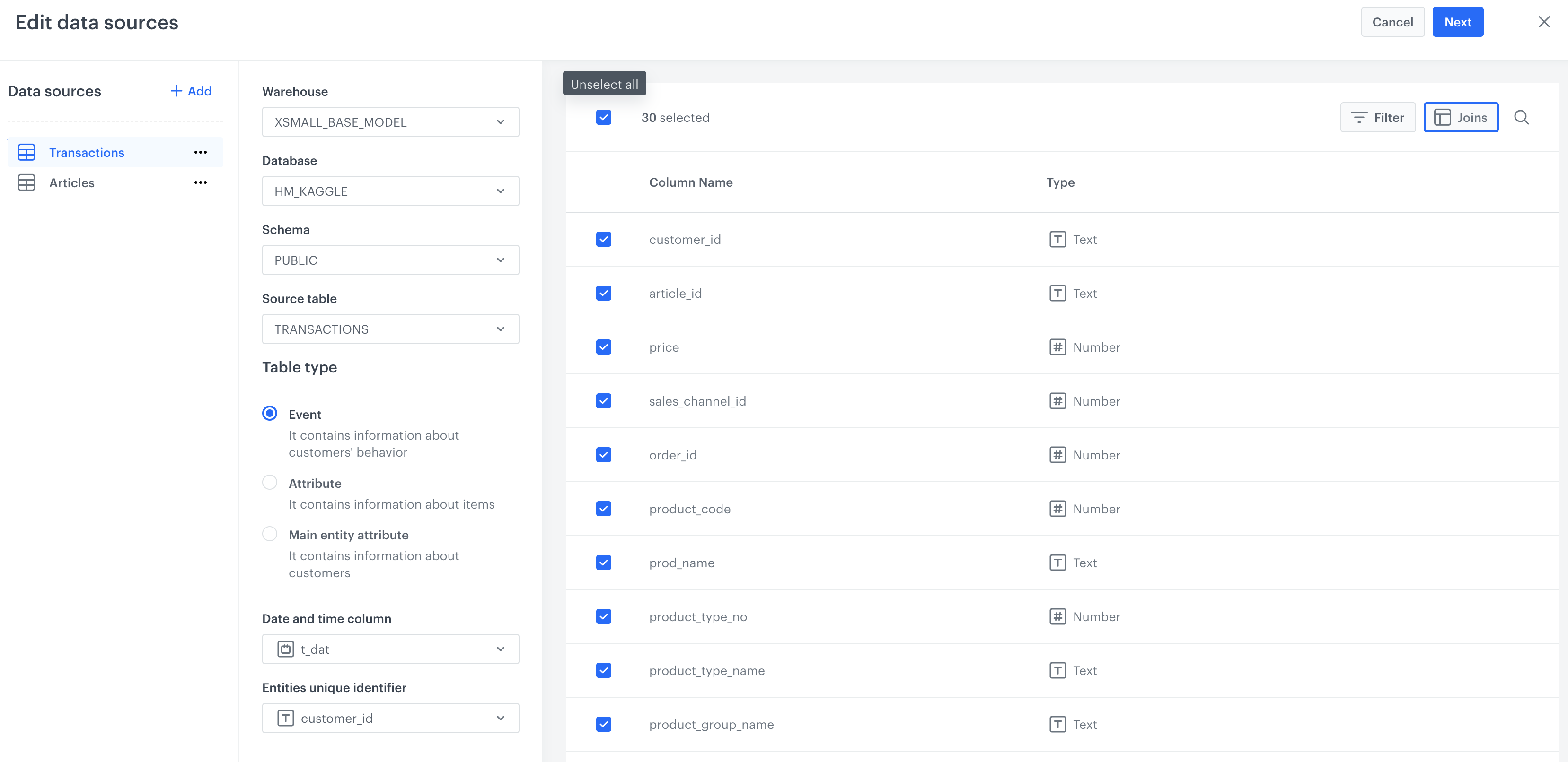 Edit Data Sources interface