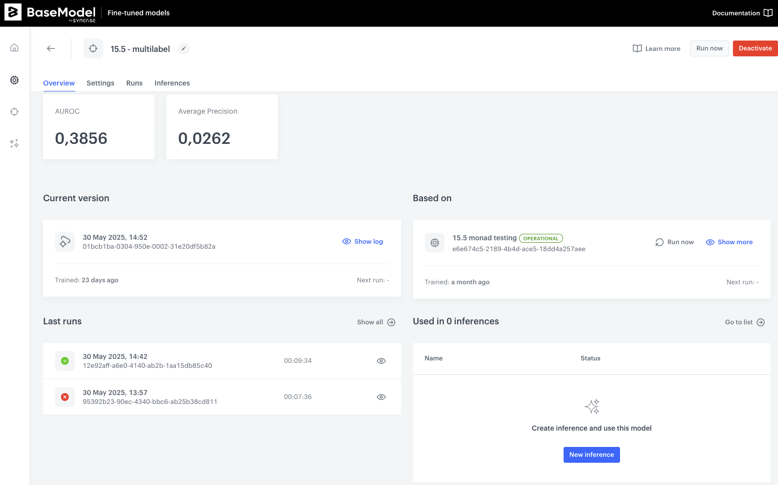 Overview tab — Downstream Model example