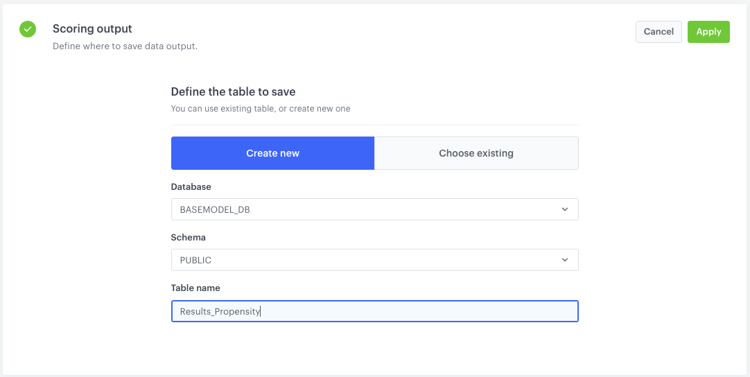 Scoring output configuration